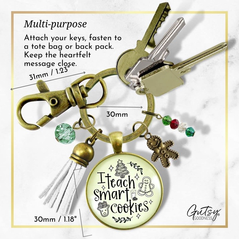 Happy Holidays Teacher Keychain I Teach Smart Cookies Gingerbread Charm