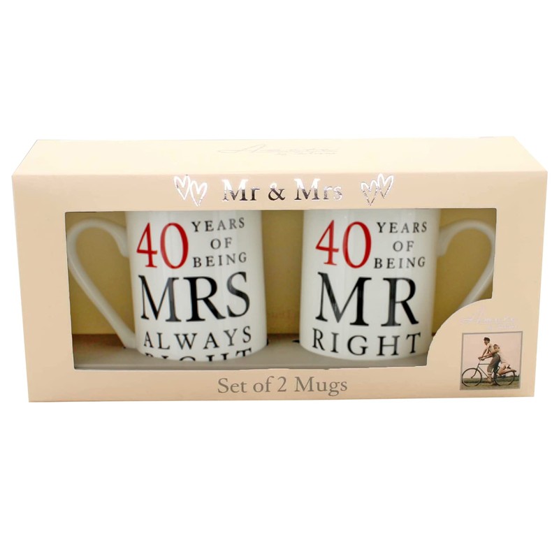 Widdle Gifts Ltd 40th Anniversary Set of 2 China Mugs