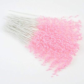 Fodattm 100 Stems Imitation Pearl Sticks Beaded String for Crafts Spray Beads Wire Stems DIY Accessories Christmas Garland Wedding Bridal Flower Bouquet Party Table Decor (Pink)