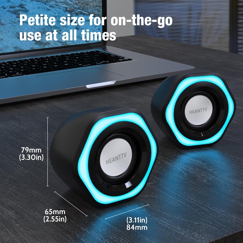 HEANTTV Computer Speaker, Mini Speaker with Stereo USB Powered 3.5