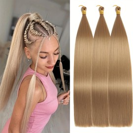 Locescsoc 24 Inch Bone Straight Braiding Hair 3 Packs Synthetic Straight Crochet hair Soft Silky 27# Straight hair for braids