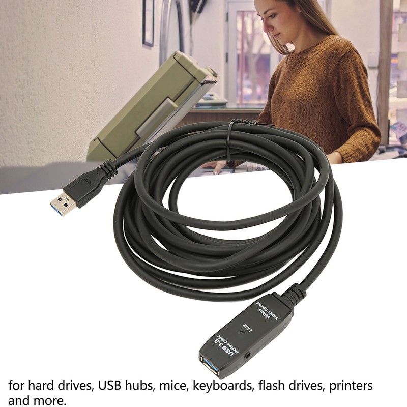 USB 3.0 Extension Cable Black 16.4ft 5Gbit Per Sec Male