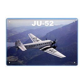 schilderkreis24 Tin Sign Aeroplane "JU-52 D-AQUI" Plane Technology Decoration Historical Retro Metal Sign Vintage Gift for Birthday or Christmas 20 x 30 cm