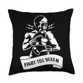 Boxing Skeleton Fight Till Death Grungy Skeleton with gloves Throw Pillow