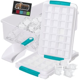 GORILLA GRIP BPA-Free Easy Release Ice Cube Tray for Freezer, Make Lots of Ice, 56 Cubes Total, Kit Includes 2 Stackable Leakproof Trays with Lid and Soft Handle Grips, Scooper, Bin, Turquoise