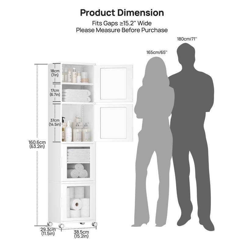 Vtopmart 63.2" Tall Slim Bathroom Storage Cabinet with 4 Adjustable