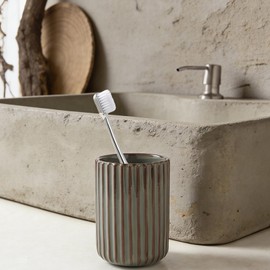 Ceramic Toothbrush Cup for Bathroom, Ceramic Toothbrush Holder, Toothpaste Organizer for Bathroom Countertop, Bathroom Storage Organizer, Kiln Transformation Cup (Greenish Gray)