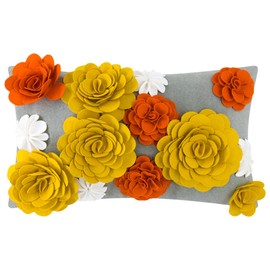 King Rose Handmade 3D Flower Decorative Throw Pillow Cover Stereo Floral Cushion Cover Rectangle Pillow Case for Sofa Home Bed Living Room Decor 12 X 20 Inches Orange Yellow