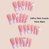 24Pcs Long False Nails,3D Pink French Tip Long Press-on-Nails,Artificial Fake