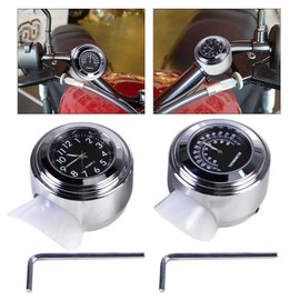 RANZEK Thermometer, Watch for Bike Handle, 2 Pieces, Waterproof, Lightweight, Small, Luminous, Cute Design, Easy to Use (0.9 - 1.0 inches (22 - 25 mm), Suitable for 7/8 - 1 inch Handles, Black