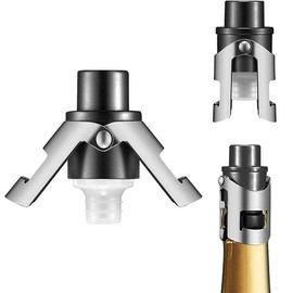 Andy's Orchids Vacuum Champagne Stopper, Wine Bottle Saver Plugs, Stainless Steel Top Airless Saver Fresh Leak Proof Silicone Vacuum Sealer with Pressure Built-in Pump Wine Accessories Black 2 Pcs