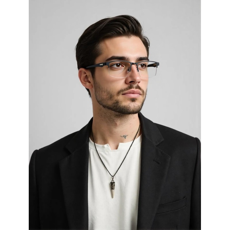 JOLLYNOVA Photochromic Progressive Reading Glasses Men,Half Rim TR90 Temples Blue