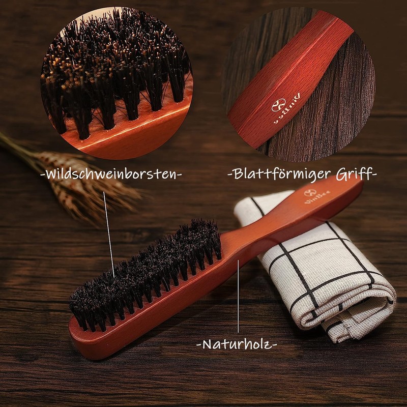 VinBee Men's Boar Bristle Brush Beard Brush Hair Brush Stiff