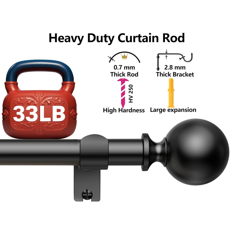 Curtain Rods 120-200 Inch, 210-inch Rod, Adjustable Length Heavy Duty