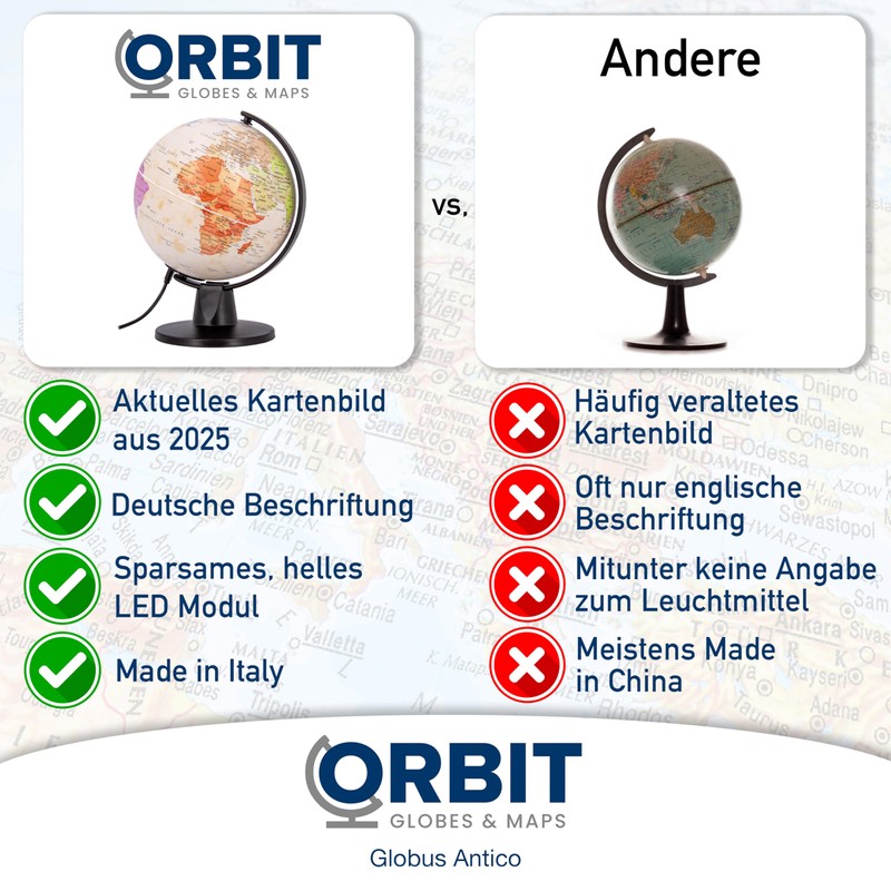 ORBIT Globes & Maps - Retro-Globus - 16cm Mini-Leucht-Globus im