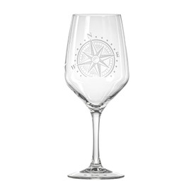 Rolf Glass Compass Star All Purpose Wine Glass | 19.5 Ounce Stemmed Wine Glass | Set of 4 Lead-Free Glassware | Nautical-Themed with Intricate Compass Star Design
