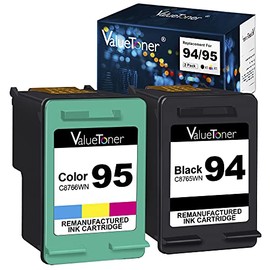 Valuetoner Remanufactured Ink Cartridges Replacement for HP 94 & HP 95 C9354BN C8765WN C8766WN for Officejet 150 100 H470 9800 7310 7210, Deskjet 460, PSC 1610 Printer (1 Black, 1 Tri-Color, 2 Pack)