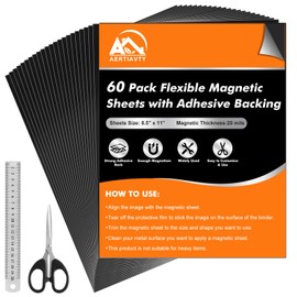 Aertiavty 60 Packs Magnetic Sheets with Adhesive Backing 8.5x11 Inch Adhesive Magnetic Sheets for Dies Storage - 20 Mil Magnetic Contact Paper Peel and Stick, Magnetic Strips with Adhesive Backing
