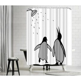 FuShvre Black and White Animal Shower Curtain Abstract Silhouette Penguin Polar Birds Bath Curtain Funny Fabric Curtain for Kids Bathroom Decor Hooks Included 72"×72"