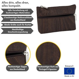 Simaru Coin Purse Cork Wallet Mini Slim Wallet Purse with 2 Zip Compartments for Cards, Notes & Coins, Sustainable Wallet, brown, coin purse
