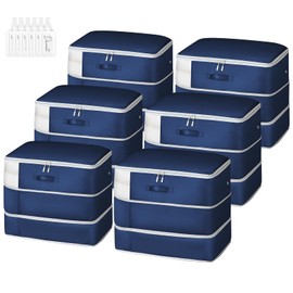 Easortm Comforter Storage Bag - Large Capacity Blanket Storage Bags 3-Layer Ultra Space Saving Self Compression Organizer, Washable Compression Bags for Storage Comforter Blanket, 6-Pack, Navy Blue