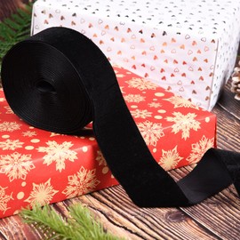 Euvoym 5 Yards Black Velvet Ribbon Vintage Velvet Ribbon Christmas Ribbon for Holiday Festival Birthday Gift Wrapping Bows Making (Black, 2.5cm)