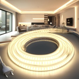 BRIMETI LED Strip 5 m 230 V Neon Strip IP65 Waterproof Outdoor Use Neutral White 4000 K 145LEDS/M with Power Supply and Plug, Flexible DIY LED Strip Light for Outdoor and Indoor Living Room Kitchen Decoration