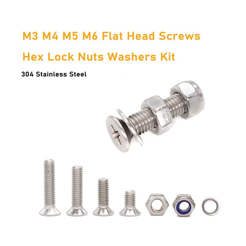 binifiMux 1020pcs M3 M4 M5 M6 Flat Phillips Countersunk Head