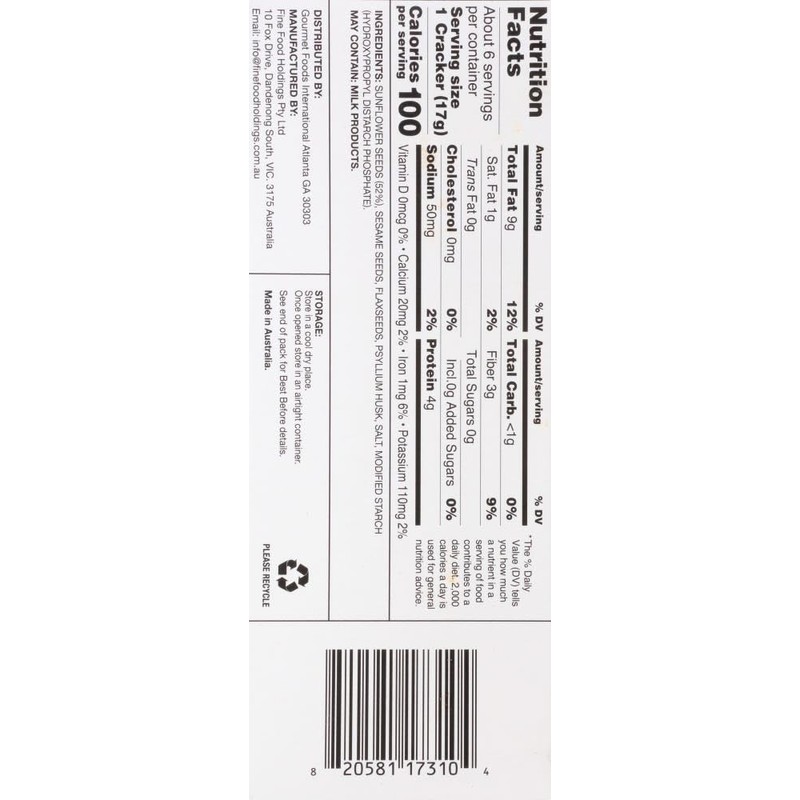 Generic 2S Company Sunflower Seeded Flatbreads Gluten Free, 3.5 oz,