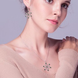 Ever Faith Austrian Crystal Snowflake Jewelry Set Winter Party Flower Pendant Necklace Fishhook Earrings Sets for Women Green Silver-Tone
