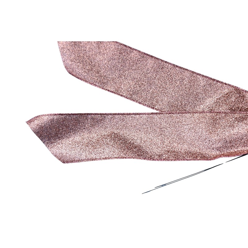 Rose Gold Glitter Glimmer Wired Holiday Wreath Bow (8, Large)