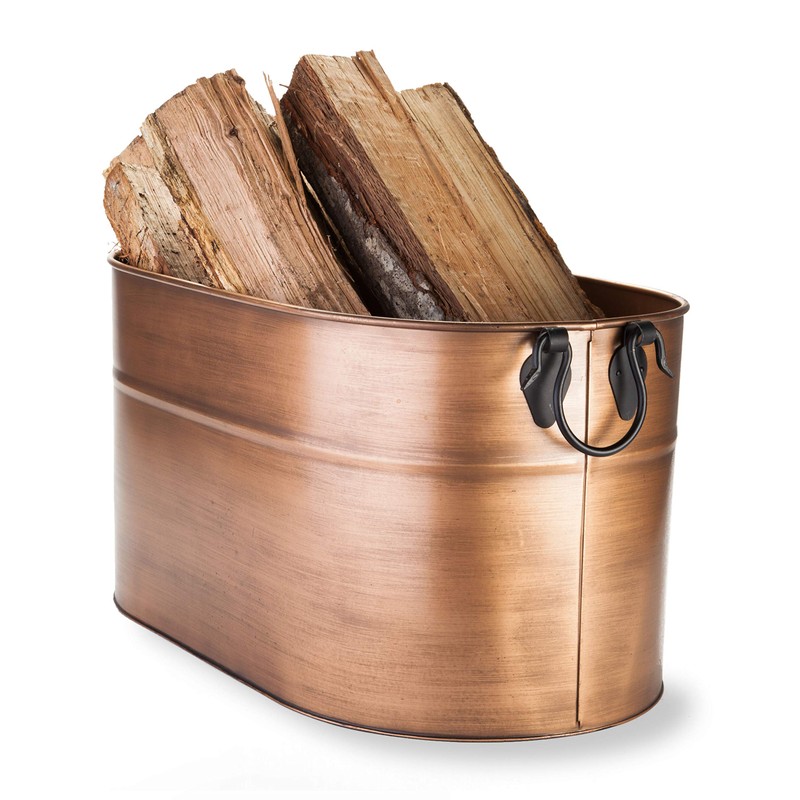 Plow & Hearth Vintage-Style Antique Copper Galvanized Steel Firewood Bucket