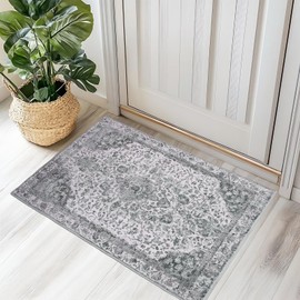 Mightree Vintage Boho Entryway Rug - Small Area Rug 2x3 for Indoor Entrances, Washable Door Mat for Front Door, Low Pile Faux Wool Rugs Perfect for Bedroom Kitchen Bathroom Foyer Stylish Decor