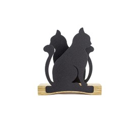 Moderno Servilletero Kitty, color negro, en metal, con base de madera natural, para el hogar, la cocina o la mesa.
