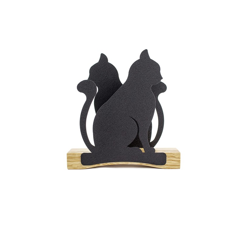 Moderno Servilletero Kitty, color negro, en metal, con base de