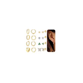 ORAZIO 8 Pairs Gold Stud Hoop Earrings Set for Women 14K Gold Plated Earrings Surgical Steel Hypoallergenic Small Huggie Hoop Cartilage Helix Tragus Earrings for Multiple Piercings Jewellery