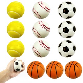 Scettar 12 Mini Sports Balls, Stress Balls Kids, Mini Football, Basketball, Tennis, Baseball, Foam Balls, Stress Relief for Kids and Adults
