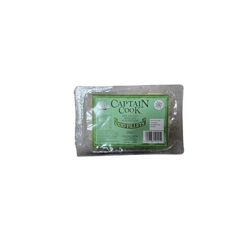 Captain Cook Dry Salted Skinless & Boneless Cod Fillets, 250g