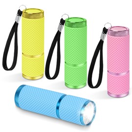 AXFEE LED Torch, Pack of 4 Waterproof Torch Small Bright with 9 LEDs, Aluminium Children's Torch in 4 Colours, Torches with Lanyard and Rubber Handle for Camping, Hiking, Emergency, Outdoor