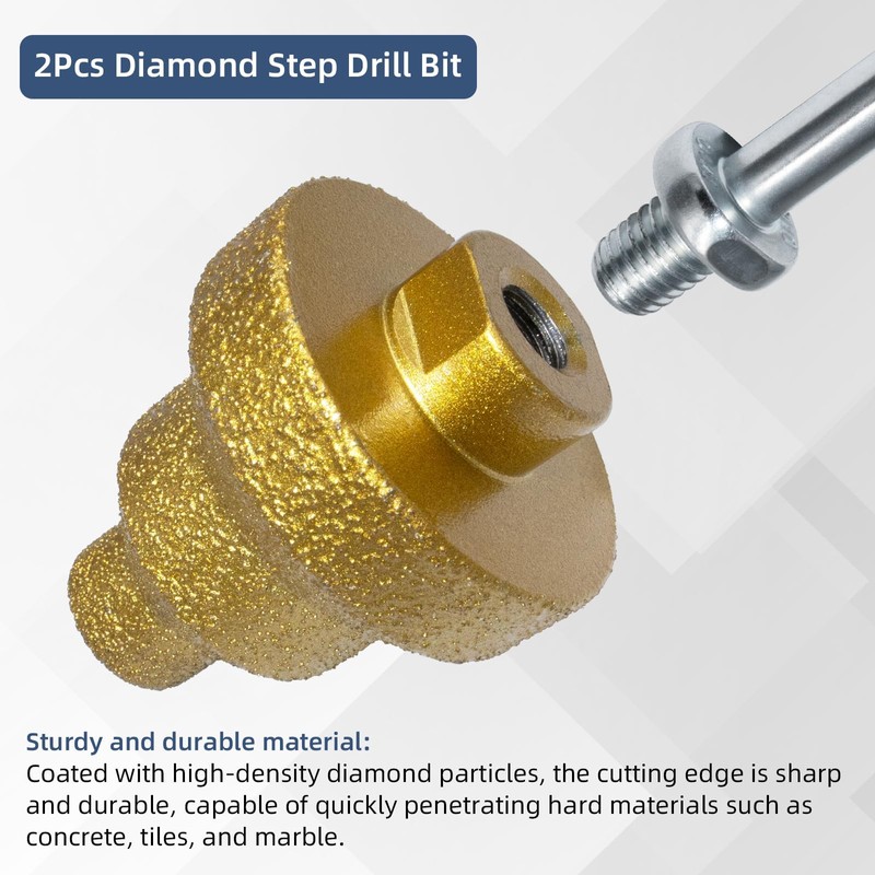 Diamond Step Drill Bit Set (20mm/35mm/50mm) - M10 Thread Hole
