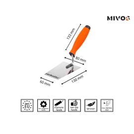 Mivos Stainless Steel Trapezoidal Trowel 130 x 60 mm - Rustproof Masonry Trowel 130 mm with Rubber Handle - Plastering Trowel for Masonry Work - Trapezoidal Cleaning Trowel Made in EU