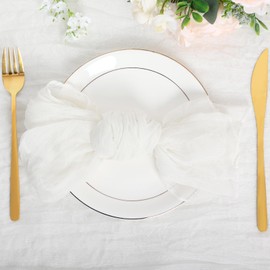 Nydotd 6pcs Cheesecloth Napkins 20 x 20 Inch Boho Dinner Napkins Wrinkled Rustic Linen Table Napkins Decorative Cloth Napkins for Wedding Party Baby Shower Family Everyday Use (White)