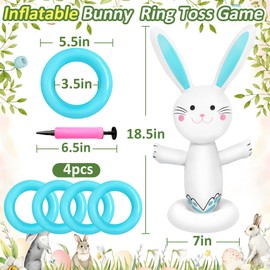 Inflatable Easter Bunny Ring Toss Game,Indoor Outdoor Toss Game for Easter Party,Easter Bunny Ears Ring Toss