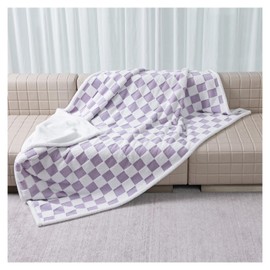 Maidewow Waterproof Pet Blanket,Dog Bed Covers Couch Sofa Stylish Jacquard Pets Throw Blankets for Puppy Cats Washable Reversible Furniture Protection Covers (Purple Check,XL)