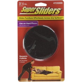 Super Sliders 3 1/2" Round Reusable Furniture Sliders for Hard Surfaces - Effortless Moving and Surface Protection, Brown (4 Pack)