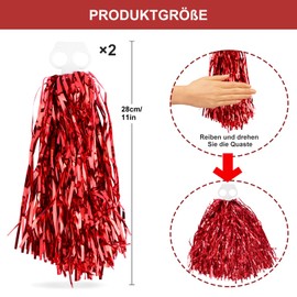 Cheerleader Pompoms with Double Hole Pompoms Cheerleading Cheerleader Pompoms Hand Flowers Pompoms Cheerleader for Sports Events Dance Party Ball Games Carnival Parties Used 2 Pieces Red