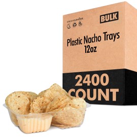 12oz Plastic Nacho Trays (2400 Pack) Small Disposable Tray for Nachos & Cheese Dip, Concession Stand Supplies, Movie Night Snacks for Kids, Carnival Party Decorations, Food Boats, Snack Containers