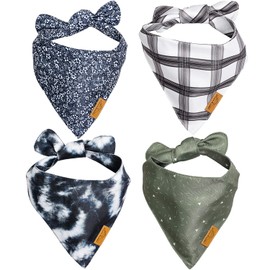 Remy+Roo Bandanas para perros – Paquete de 4 | Juego Cameron | Tela duradera de alta calidad | Forma única | Ajuste ajustable | Múltiples tamaños disponibles (grande)
