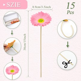 AWARDSEN 15 Pieces Artificial Gerbera Daisy Flowers Fake Daisies Flower Bouquet 15 Inch Artificial Gerber Daisies for Wedding Party Home Kitchen Decor