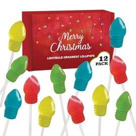 Christmas 3D Light Bulb Suckers - Holiday Lollipops Individually Wrapped (12) - Christmas Candy - Candy Stocking Stuffers - Candy Bags - Xmas Party Favors